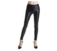 Leggins Plata Metálica Mujer Brillante Pantalones 80 Cintura Alta Shiny Leggings Fiesta Baile Disco Pantalones de Baile Carnaval Space Disfraz Pantalones Metálicos Plata Dorado Leggins, R negro., XL