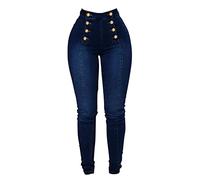 Leggins Vaqueros Tallas Grandes, Pantalones vaqueros de cintura alta, pantalones vaqueros ajustados de cintura alta elásticos con doble botonadura y botones múltiples a la moda Cintura Botones