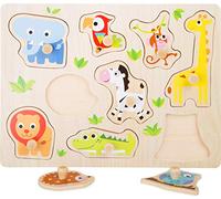 Small Foot Design – Puzzle de madera para encajar Animales del zoológico – 9 piezas