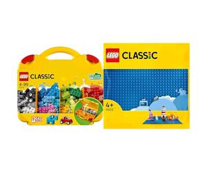 LEGO 10713 Classic Maletín Creativo, Juguete de Almacenamiento de Ladrillos de Colores & 11025 Classic Base Azul de 32x32 Tacos, Placa Tablero de Construcción y Expansión