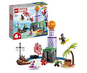 LEGO 10790 Marvel Equipo Spidey en el Faro del Duende Verde, Juguete para Niños de 4 Años o Más con Barco Pirata, Mini Figuras Miles Morales, Ghost-Spider y Más, Serie Spidey y Sus Amigos