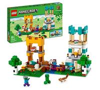 LEGO 21249 Minecraft Caja Modular 4.0, Set de Construcción 2en1 de Torres del Río y Cabaña-Gato con Figuras de Minecraft de Alex, Steve, Creeper y Criaturas Zombies, Regalos para Niños y Niñas