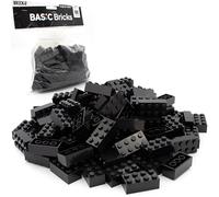 Lego 2x4 Piedras clásicas, 100 unidades - bloques de construcción individuales en el paquete grande, para placa y caja Lego, juego para principiantes, ladrillos básicos (3001) (negro)