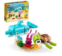 LEGO 31127 Creator Delfín y Tortuga, Animales Marinos de Juguete para Niños y Niñas de 6 Años, Set de Construcción de Figuras 3 en 1