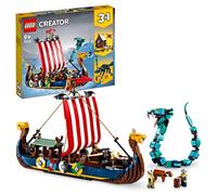 LEGO 31132 Creator 3en1 Barco Vikingo y Serpiente Midgard, Casa de Juguete o Lobo Fenris, Dragón, Regalos Mi Primera Comunión para Niños y Niñas