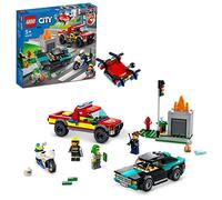 LEGO 60319 City Rescate de Bomberos y Persecución Policial, Set con Moto, 2 Coches de Juguete y Dron, Regalos para Niños de 5 Años o Más