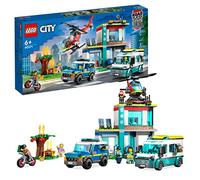 LEGO 60371 City Central de Vehículos de Emergencia, Set con Helicóptero, Ambulancia, Moto y Coche de Juguete para Niños de 6 Años o Más
