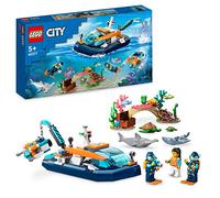 LEGO 60377 City Barco de Buceo Explorador, Juguete con Mini-Submarino y Figuras de Animales Marinos de Tiburón, Cangrejo, Tortuga, Manta Raya, Océano Set Subacuático, para Niños a Partir de 5 Años