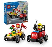 LEGO City Pack de Coches de Carreras: Pizza vs. Camión de Bomberos de Juguete, Autos Locos de Carreras con Minifigura de Chef y Bombera, Regalo para Niños y Niñas de 5 Años o Más 60458