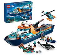 LEGO City Arctic Explorer Ship 60368 - Juego de juguetes de construcción, divertido regalo para niños y niñas de 7 años, con un barco flotante, helicóptero, bote, submarino ROV, naufragio vikingo, 7