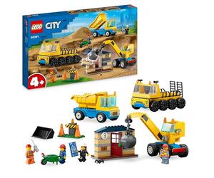 LEGO City Camiones de Construcción y Grúa con Bola de Demolición, Excavadora de Juguete, Camión Basculante y Vehículos de Transporte, Set de Aprendizaje para Niños y Niñas a Partir de 4 Años 60391