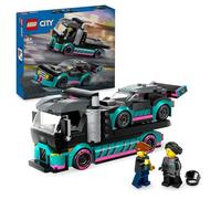 LEGO City Coche de Carreras y Camión de Transporte de Juguete, Juego de Construcción con Vehículo de Competición, Minifiguras de Piloto y Camionero, Regalo para Niños y Niñas de 6 Años o Más 60406