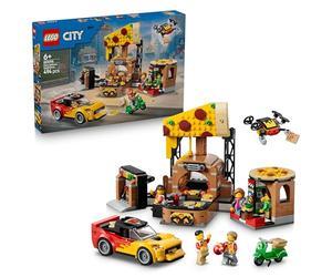 LEGO City Experiencia de Pizza a Domicilio con Vehículos - Coche, Moto y Dron de Juguete, Comida, Máquina Recreativa y 4 Minifiguras - Regalo de Cumpleaños para Niños de 6+ Años - 60496