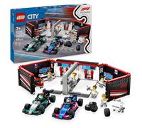 LEGO City Garaje de F1 con Coches Mercedes-AMG y Alpine, 2 Maquetas de Vehículos de Fórmula 1 de Juguete y 2 Minifiguras de Pilotos y 4 Mecánicos, Regalo para Niños y Niñas de 7 Años o Más 60444