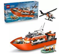 LEGO City Barco y Helicóptero de Rescate de Guardacostas de Juguete - Set de Vehículos de Emergencia - Maqueta de Barco Flotante, 5 Minifiguras y Figura de Perro - Regalo para Niños de 7+ Años - 60504