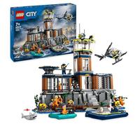 LEGO City Isla Prisión de la Policía, Regalo de Cumpleaños para Niños y Niñas de 7 Años o Más, Helicóptero, Barco, Lancha y Cárcel de Juguete, 7 Minifiguras y Figuras de Animales Perro y Tiburón 60419