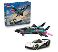 LEGO City Jet vs. Coche de Juguete - Kit de Maquetas de Avión, Supercoche de Carreras y Minifiguras de Piloto y Conductor - Regalo de Cumpleaños para Niños de 6+ Años - 60489