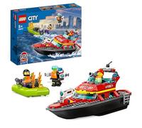 LEGO City Lancha de Rescate de Bomberos y Zodiac, Barcos Flotantes, Mochila Propulsora, Juguetes de Baño para Niños y Niñas de 6 Años o Más 60373