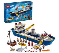LEGO City Ocean Exploration Ship 60266, Toy Exploration Vessel, Mini Helicopter, Submarine, Shipwreck with Treasure, Lifeboat, Stingray, Shark, Plus 8 Minifigures, New 2020 (745 Pieces)