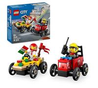 LEGO City Pack de Coches de Carreras: Pizza vs. Camión de Bomberos de Juguete, Autos Locos de Carreras con Minifigura de Chef y Bombera, Regalo para Niños y Niñas de 5 Años o Más 60458