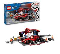 LEGO City Parada en Boxes de F1 y Equipo de Mecánicos con Coche Ferrari de Juguete para Niños y Niñas de 6+ Años, Maqueta de Carreras de Fórmula 1 con Pit Stop y Minifigura de Piloto 60443