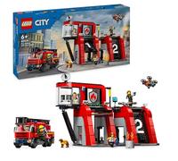 LEGO City Parque de Bomberos con Camión de Juguete, Regalo de Cumpleaños para Niños y Niñas de 6 Años o Más, Figura de Perro y 5 Minifiguras, Juego Imaginativo y de Acción 60414