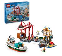 LEGO City Puerto Marítimo con Buque de Mercancías, Barco de Juguete de Construcción, Regalo para Niños y Niñas de 8 Años o Más, Grúa de Contenedores, Minifiguras, Caña de Pescar y Walkie Talkie 60422