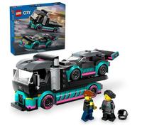 LEGO City Race Car and Car Carrier Truck Toy Playset, transportador de vehículos con rampa de carga ajustable y juguete de coche de carreras, minifiguras de corredor y conductor, regalo divertido para