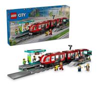 LEGO City Tranvía y Estación del Centro, Regalo para Niños y Niñas de 7 Años o Más Fans de los Trenes de Juguete, 6 Minifiguras y Figura Animal de un Perro Guía 60423