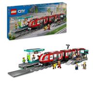 LEGO City Tranvía y Estación del Centro, Regalo para Niños y Niñas de 7 Años o Más Fans de los Trenes de Juguete, 6 Minifiguras y Figura Animal de un Perro Guía 60423
