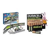 LEGO City Tren Alta Velocidad RC, luces/24 vías, 7+ años, 60337, & Duracell AAA Recargables 8 Unidades, 900mAh
