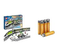 LEGO City Tren de Pasajeros de Alta Velocidad - Tren de Juguete Teledirigido - Luces, 2 Vagones, 24 Tramos de Vía y 6 Minifiguras + Amazon Basics Pack de 8 AAA