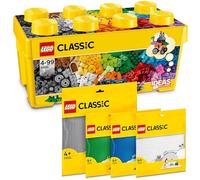 LEGO Classic - Caja de bloques creativos mediana + base verde, azul, blanco, gris (10696 + 11023, 11024, 11025, 11026), juego combinado con caja de almacenamiento y placa base