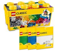 LEGO Classic - Caja de bloques de construcción + placas verde, azul y blanco, set de iniciación para niños a partir de 4 años