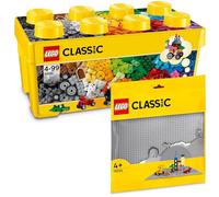 LEGO Classic - Caja de ladrillos de construcción media + placa gris (grande) para niños de 4 años