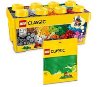 Lego Classic - Caja de ladrillos de tamaño mediano + placa verde: caja de ladrillo y placa de construcción, placa base para niños a partir de 4 años