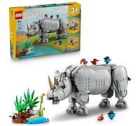 LEGO Creator 3 en 1 Animales Salvajes: Majestuoso Rinoceronte con Pájaros - Animales de Juguete Transformables en Hipopótamo o Figura Articulada de Morsa - Regalo para Niños y Niñas de 9+ Años 31171