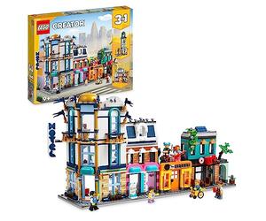 LEGO Creator 3-en-1 Calle Principal, Rascacielos Art Decó y Mercado, Juguete de Construcción con Maquetas de Hotel, Cafetería, Apartamentos y Tiendas, Kit de Construcción de Maquetas Creativas 31141