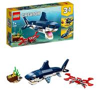 LEGO Creator 3 en 1 Criaturas del Fondo Marino: Tiburón, Cangrejo y Calamar o Pez Abisal de Juguete con Figuras de Animales del Mar, Regalo para Niños y Niñas de 7 Años o Más 31088