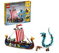 LEGO 31132 Creator 3en1 Barco Vikingo y Serpiente Midgard, Casa de Juguete o Lobo Fenris, Dragón, Regalos Mi Primera Comunión para Niños y Niñas