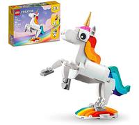 LEGO Creator - Juguete mágico de unicornio 3 en 1, se transforma de unicornio a caballito de mar a pavo real, figuras de animales arcoíris, regalo de unicornio para nietos, niñas y niños, juguetes