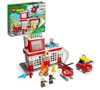 LEGO DUPLO - Estación de bomberos y helicóptero 10970, con juguete de camión Push & Go para niños pequeños, niños y niñas de 2 años más de edad, ladrillos grandes juguetes educativos de aprendizaje