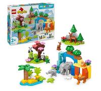 LEGO Duplo Familias de la Fauna Salvaje “3 en 1” - Juego Educativo para Niños y Niñas de 2+ Años - Figuras de Animales de Juguete Inc. Elefantes, Tortugas, Tigres, Ciervos y Pandas con Hábitats 10446