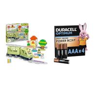 LEGO Duplo Mi Ciudad Aventura Ferroviaria Interactiva - Juguete Educativo para Niños y Niñas de 2+ Años - 14 Piezas de Vías, Ladrillo con Luces y Sonido y 4 Figuras + Duracell Optimum Pack de 4 AAA