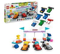 LEGO Duplo Mi Ciudad Coches de Carreras y Pilotos del Equipo de F1 - Juguete para Motricidad Fina para Niños y Niñas de 2+ Años - 10 Coches de Juguete con Semáforo y Trofeo - Idea de Regalo 10445