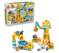 LEGO Duplo Obra y Vehículos de Construcción “3 en 1” - Juego Educativo para la Motricidad Fina - Camiones, Grúas, Excavadoras y Hormigoneras de Juguete - Regalo para Niños y Niñas de 3+ Años - 10476