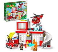 LEGO Duplo Parque de Bomberos y Helicóptero de Juguete para Niños y Niñas de 2 Años o Más, Camión con Luz y Sonido, Accesorios, Figuras de Bombera y Bombero 10970