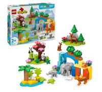 LEGO Duplo Familias de la Fauna Salvaje “3 en 1” - Juego Educativo para Niños y Niñas de 2+ Años - Figuras de Animales de Juguete Inc. Elefantes, Tortugas, Tigres, Ciervos y Pandas con Hábitats 10446