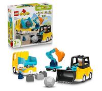 LEGO Duplo Vehículos de Construcción “3en1” - Juego Educativo Montessori con Camiones, Excavadoras y Vehículos de Construcción de Juguete - Regalo de Cumpleaños para Niños y Niñas de 2+ Años - 10475