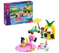 LEGO Friends Fiesta en la Piscina con Flamenco y Unicornio - Juguete con Flotadores de Animales, 2 Mini Muñecos y Figura de Gato Churro - Cabina de DJ y Tumbonas - Regalo para Niñas de 5+ Años 42658